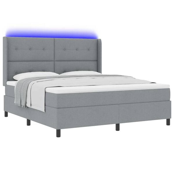 vidaXL LED Boxspringbett mit Matratze Hellgrau 180 x 200 cm Stoff