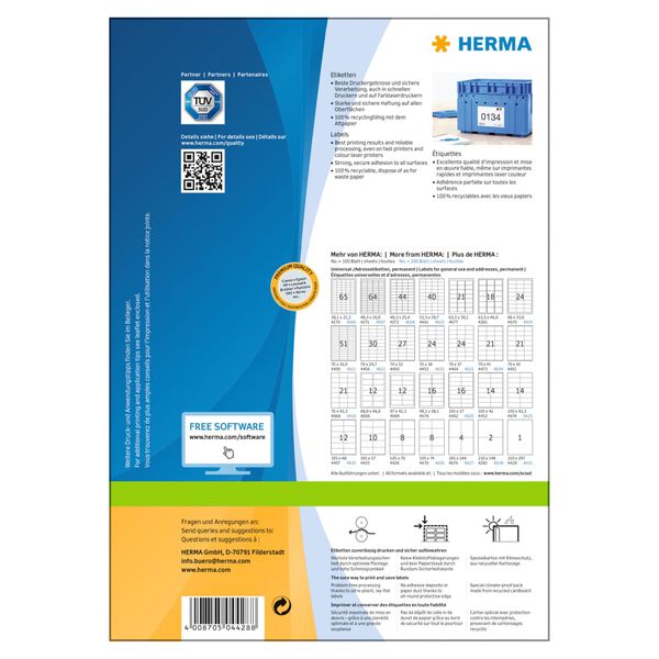 HERMA Etiketten PREMIUM Permanent Haftend A4 210x297 mm 100 Bl&auml;tter