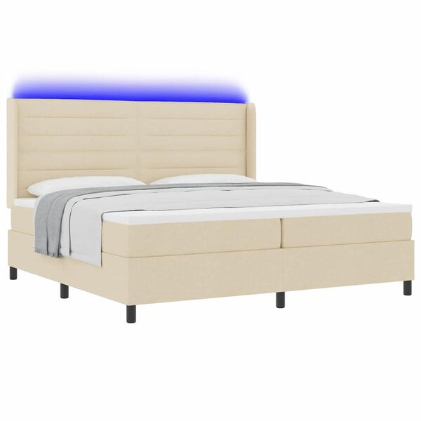 vidaXL LED Boxspringbett mit Matratze Creme 200 x 200 cm Stoff