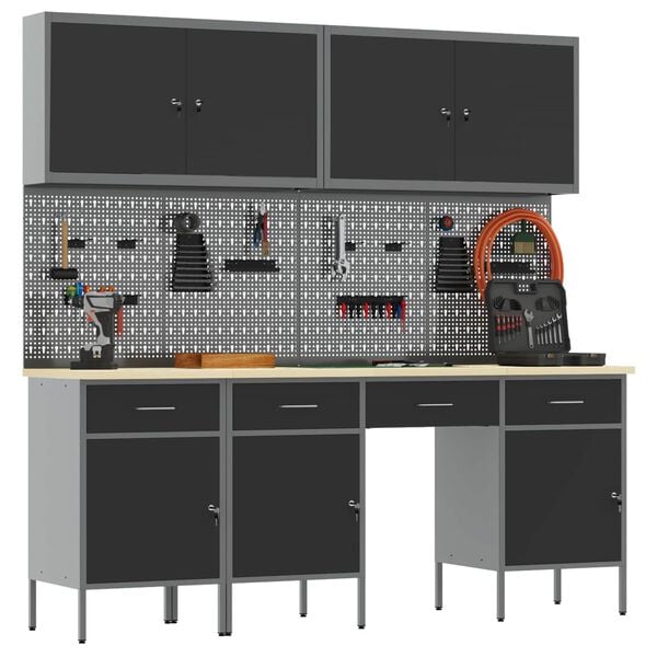 vidaXL Werkbank mit Speicher 10 pcs Schwarz Ingenieure Holz und Stahl