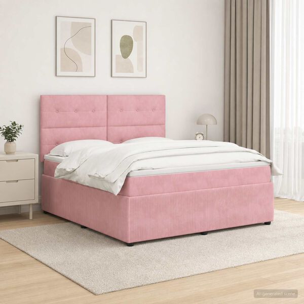 vidaXL LED Boxspringbett mit Matratze Rosa 160 x 200 cm Samt