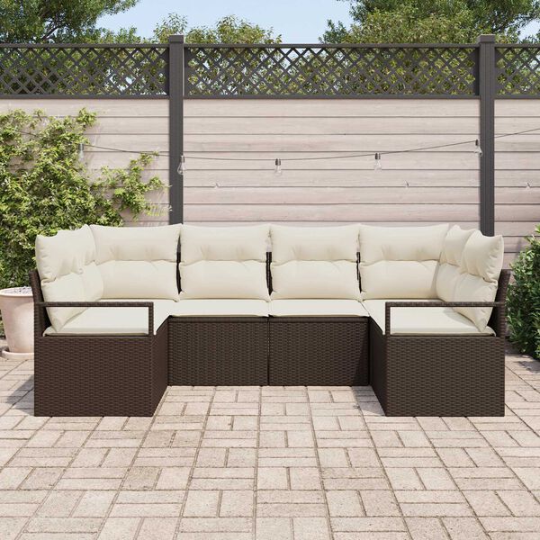 vidaXL Sofa Set mit Kissen 6 pcs Braun Poly Rattan