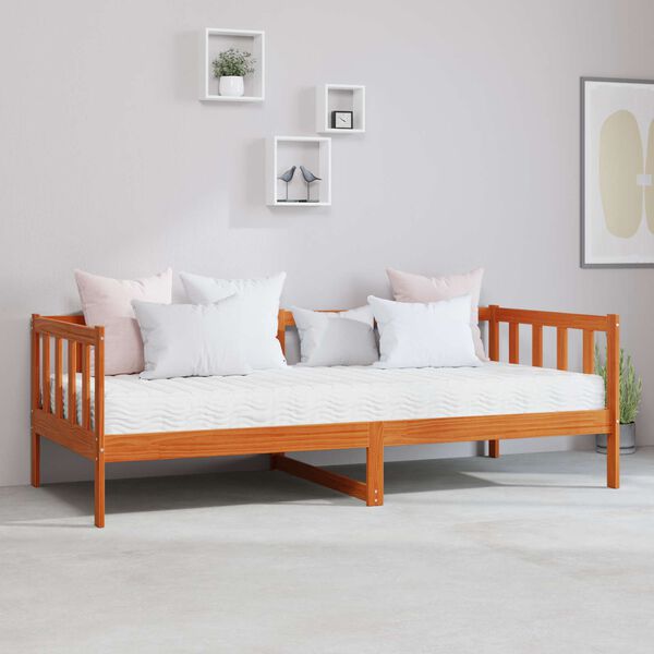 vidaXL Tag-Bett mit Matratze Wachsbraun und Wei&szlig; 90 x 200 cm