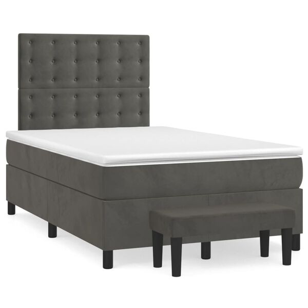 vidaXL Boxspringbett mit Matratze Dunkelgrau 120x190 cm Samt