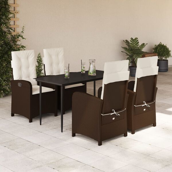 vidaXL 5-tlg. Garten-Essgruppe mit Kissen Braun Poly Rattan