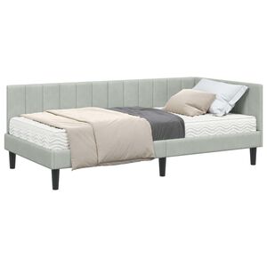vidaXL Eckbettgestell mit Matratze 2 stk. Hellgrau 90 x 190 cm Samt