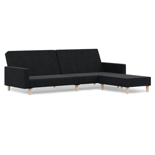vidaXL Schlafsofa 2-Sitzer mit Fu&szlig;hocker Schwarz Stoff