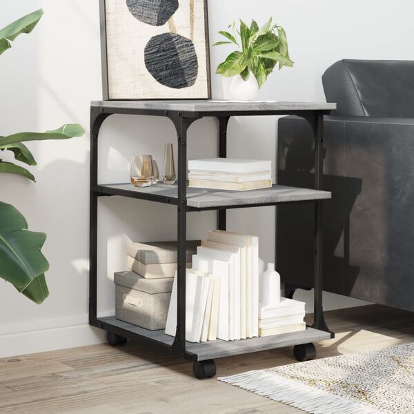 vidaXL Druckerständer 3 Ablagen Grau Sonoma 43x48x64 cm Holzwerkstoff