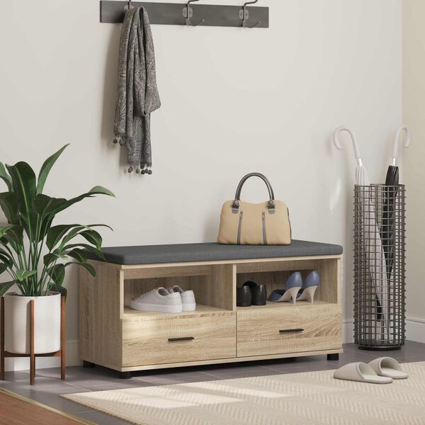 vidaXL Flurbank mit Kissen mit Speicher Sonoma-Eiche 100 x 38 x 46 cm