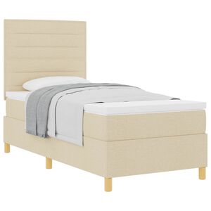 vidaXL Boxspringbett mit Matratze mit Kopfteil Creme 90 x 200 cm Stoff