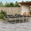 vidaXL 15-tlg. Garten-Essgruppe mit Kissen Hellgrau Poly Rattan