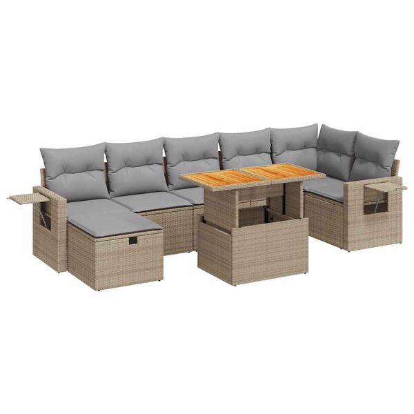 vidaXL 5-tlg. Garten-Sofagarnitur mit Kissen Beige Poly Rattan Akazie