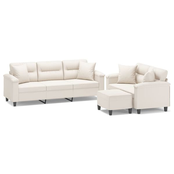 vidaXL 3-tlg. Sofagarnitur mit Kissen Beige Mikrofasergewebe