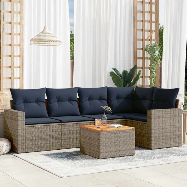 vidaXL 6-tlg. Garten-Sofagarnitur mit Kissen Grau Poly Rattan