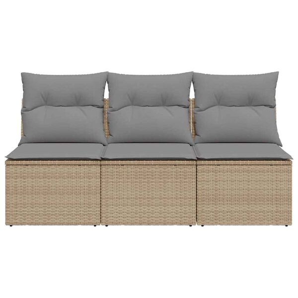 vidaXL Gartensofa mit Kissen 3-Sitzer Beige Poly Rattan