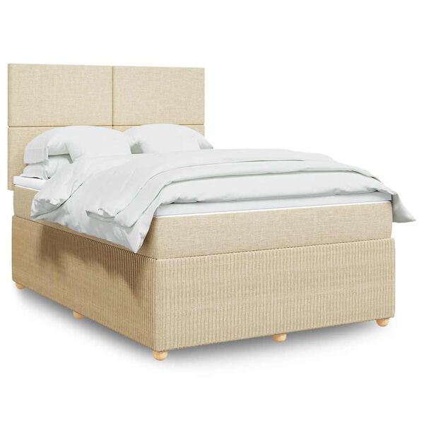 vidaXL Boxspringbett mit Matratze Creme 140x200 cm Stoff