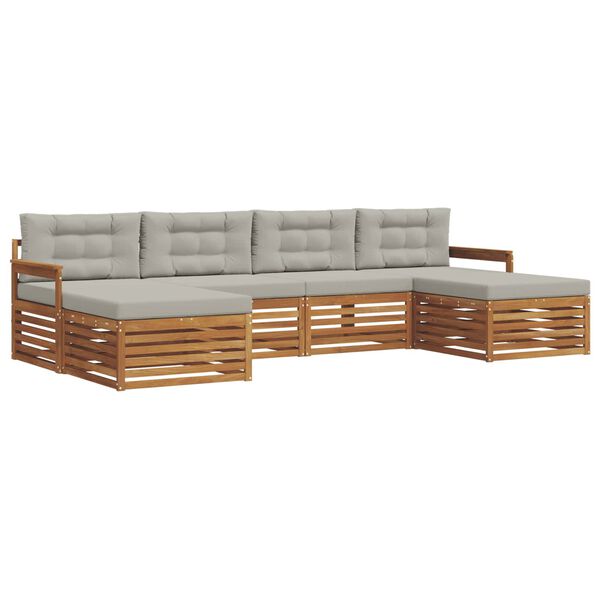 vidaXL Sofagarnituren 6 pcs Nat&uuml;rlich und Hellgrau Massivholz Akazie