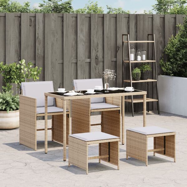 vidaXL 5-tlg. Garten-Essgruppe mit Kissen Beigemischung Poly Rattan