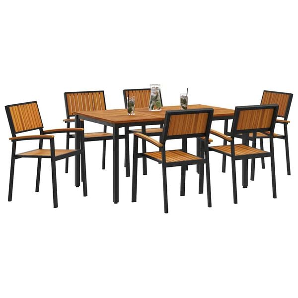 vidaXL Garten Essgruppe 7 pcs Schwarz Massivholz Akazie