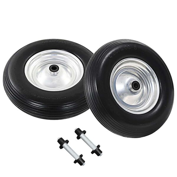 vidaXL Schubkarrenräder 2 Stk. mit Achsen Massives PU 4,00 - 8 390 mm
