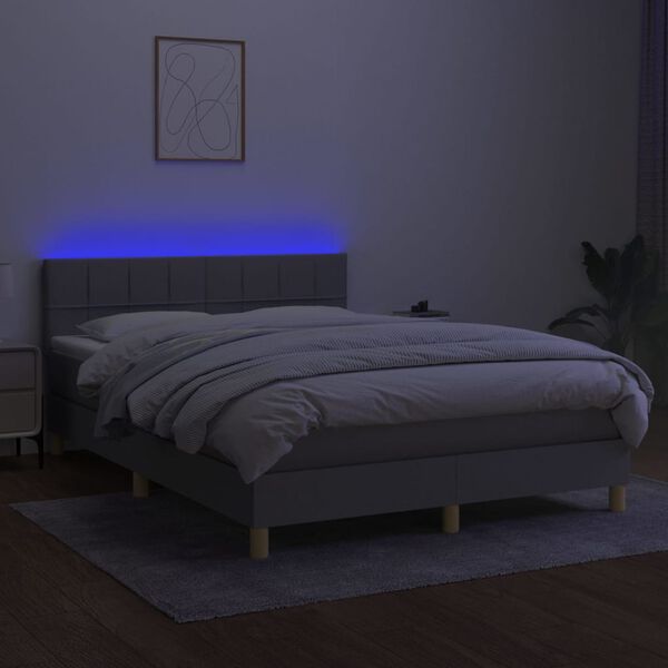 vidaXL Boxspringbett mit Matratze & LED Hellgrau 140x190 cm Stoff