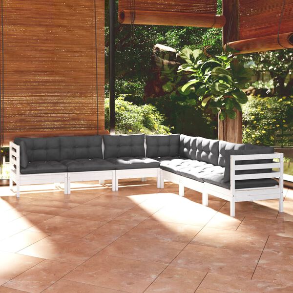 vidaXL 7-tlg. Garten-Lounge-Set mit Kissen Wei&szlig; Kiefer Massivholz