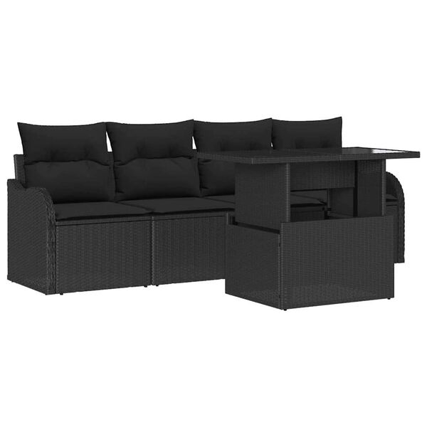 vidaXL Sofa Set mit Kissen 5 pcs Schwarz Poly-Rattan
