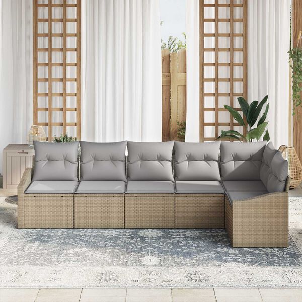 vidaXL Sofa Set mit Kissen 6 pcs Beige Poly Rattan