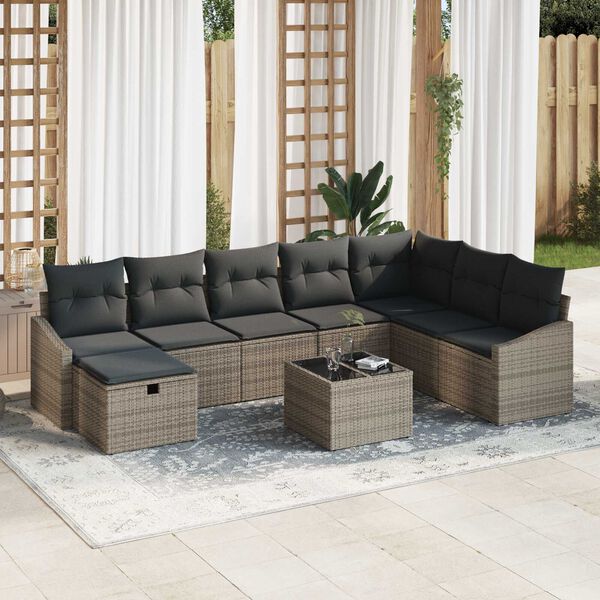 vidaXL Garten-Sofa-Set 9 pcs Grau 55 x 62 x 69 cm Poly Rattan