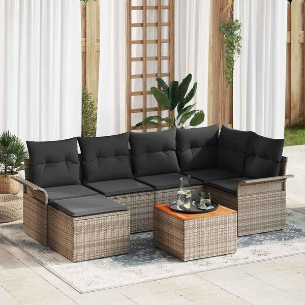 vidaXL Garten-Sofa-Set 7 pcs Grau Poly Rattan