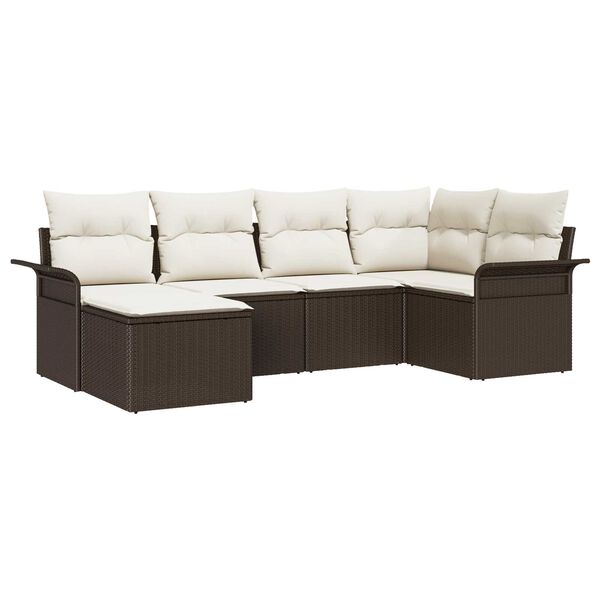 vidaXL Garten-Sofa-Set mit Kissen mit Speicher 6 pcs Braun Poly Rattan