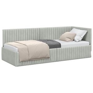 vidaXL Eckbettgestell mit Kopfteil Hellgrau 80 cm x 200 cm Samt