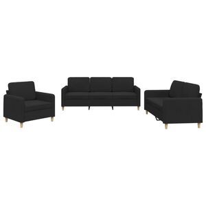 vidaXL 3-tlg. Sofagarnitur mit Kissen Schwarz Stoff