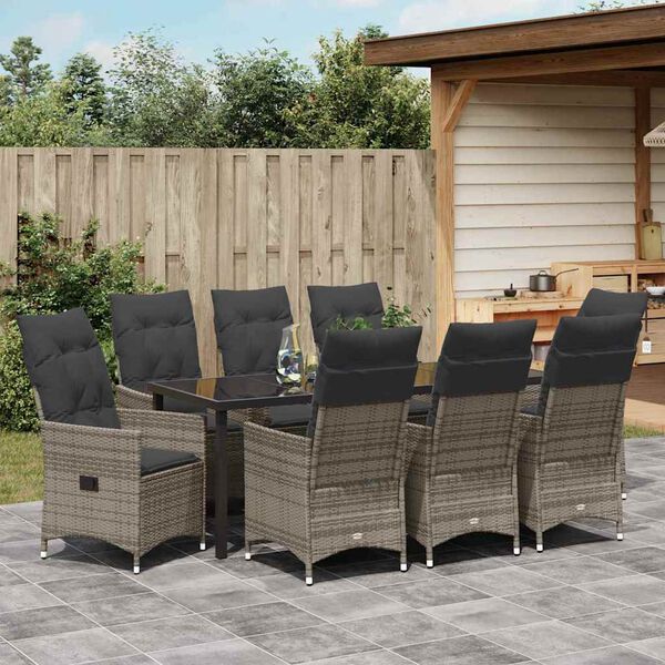 vidaXL Garten Essgruppe mit Kissen 9 pcs Grau Poly-Rattan
