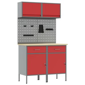 vidaXL Arbeitsschrankset mit Schubladen mit Regal 6 stk. Rot