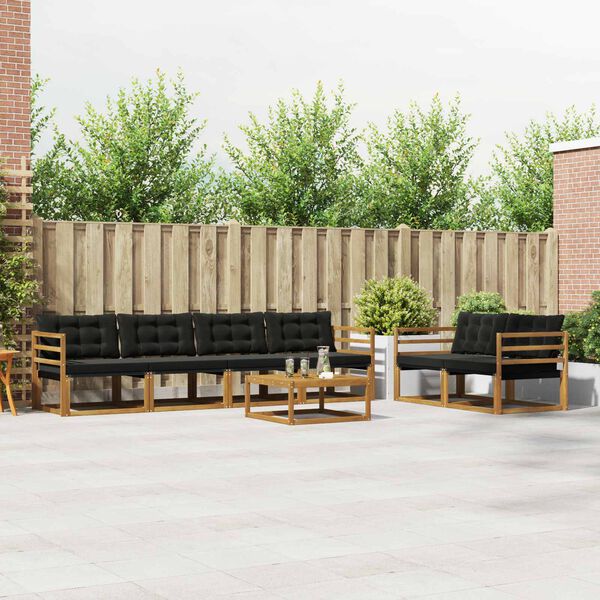 vidaXL Outdoor-Sofagarnitur mit Kissen 7 pcs Nat&uuml;rlich und Schwarz