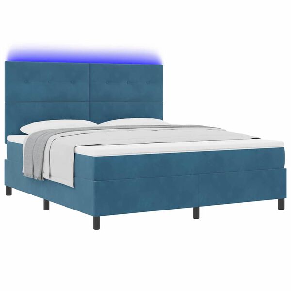 vidaXL LED Boxspringbett mit Matratze Dunkelblau 180 x 200 cm Samt