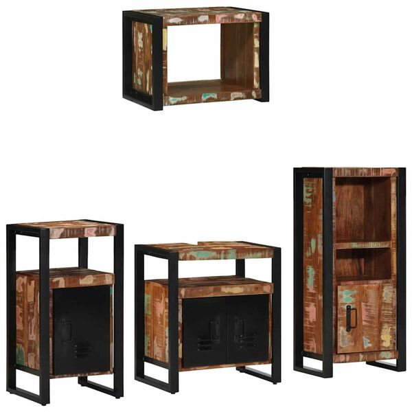 vidaXL Badezimmermöbel-Set mit Regal 4 pcs Massives upgecyceltes Holz
