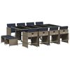 vidaXL 13-teiliges Garten-Ess-Set mit Kissen, grau, Polyrattan