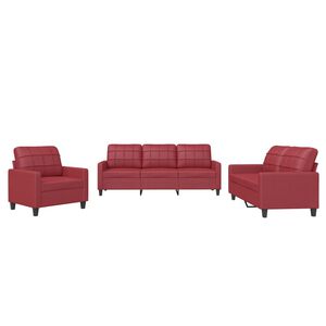 vidaXL 3-tlg. Sofagarnitur mit Kissen Weinrot Kunstleder