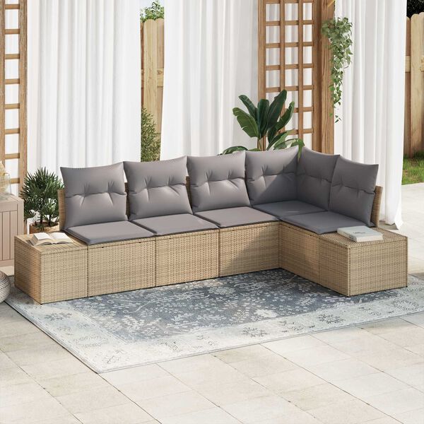 vidaXL Gartensofa-set 5 pcs Beige Poly-Rattan