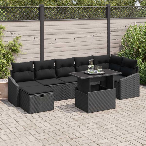 vidaXL Garten-Sofa-Set mit Kissen 8 pcs Schwarz Poly Rattan