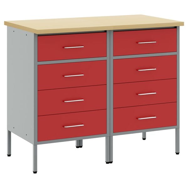 vidaXL Werkbank mit Schubladen 2 pcs Rot und Grau 100 x 55 x 85 cm