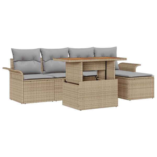 vidaXL Garten-Sofa-Set mit Speicher 6 pcs Beige Poly Rattan