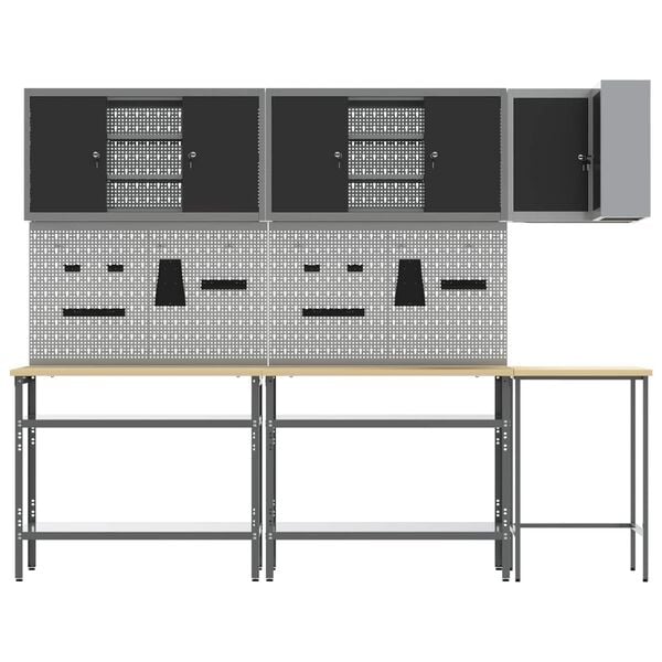 vidaXL Arbeitsschrankset mit Regal mit Schloss 10 pcs Schwarz und Grau