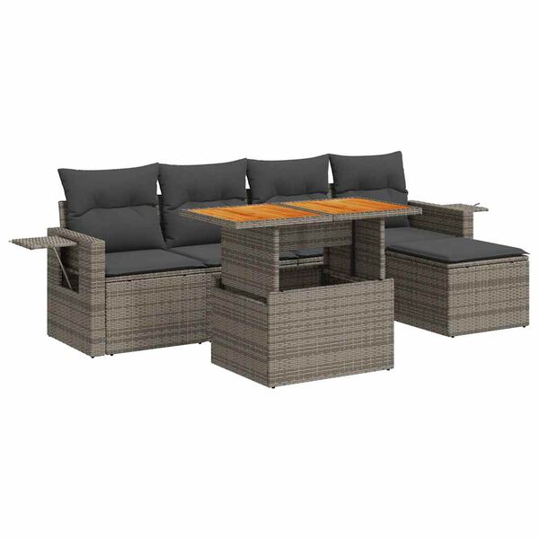vidaXL 6-tlg. Garten-Sofagarnitur mit Kissen Grau Poly Rattan