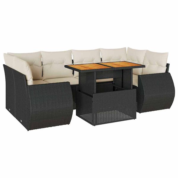 vidaXL 7-tlg. Garten-Sofagarnitur mit Kissen Schwarz Poly Rattan