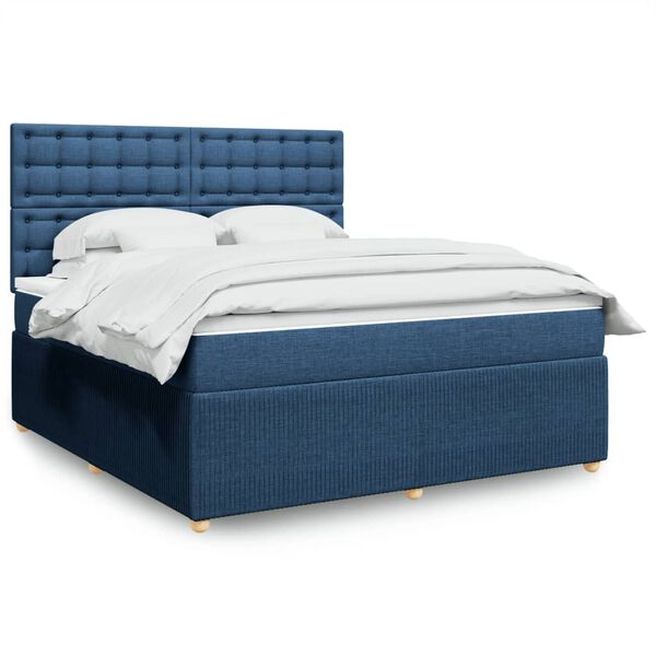 vidaXL Boxspringbett mit Matratze Blau 180x200 cm Stoff