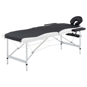 vidaXL Massageliege Klappbar 2-Zonen Aluminiumgestell Schwarz und Wei&szlig;