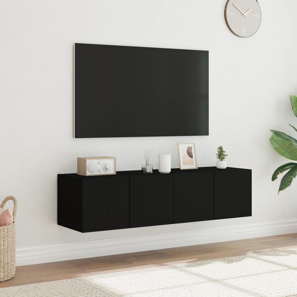 vidaXL TV-Wandschr&auml;nke mit LED-Leuchten 2 Stk. Schwarz 60x35x31 cm